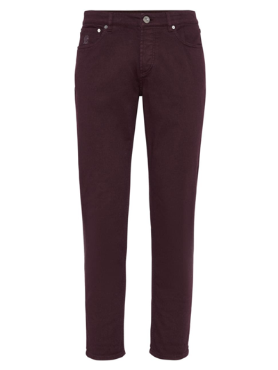 Shop Brunello Cucinelli Men's Dyed Comfort Lightweight Denim Traditional Fit Five-pocket Trousers In Sloe