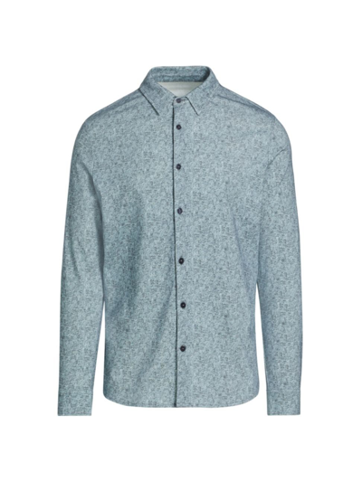 Shop Saks Fifth Avenue Men's Slim-fit Melange Jersey Button-front Shirt In Navy Blazer