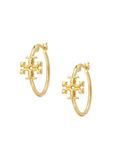 Shop Tory Burch Women's Eleanor 18k-gold-plated Small Logo Hoop Earrings In Tory Gold