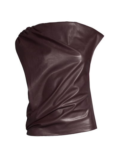Shop Natori Women's Draped Faux Leather Top In Bordeaux