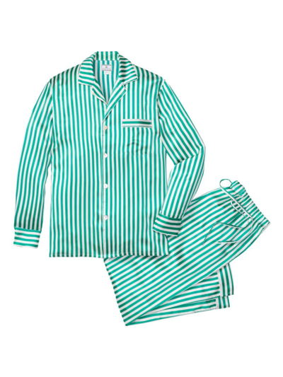 Shop Petite Plume Men's Striped Silk Pajamas In Green