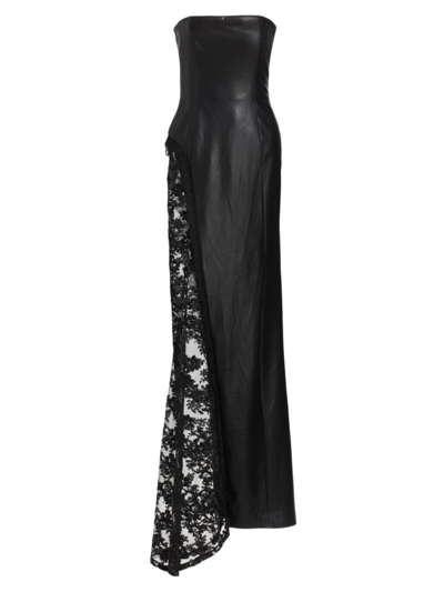 Shop Alice And Olivia Women's Retha Strapless Vegan Leather & Sequined Gown In Black