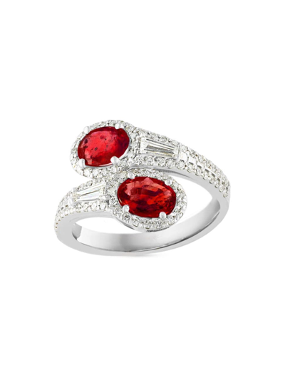 Shop Saks Fifth Avenue Women's 14k White Gold, Ruby & 0.83 Tcw Diamond Bypass Ring