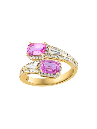 Shop Saks Fifth Avenue Women's 14k Yellow Gold, Pink Sapphires & 0.49 Tcw Diamond Bypass Ring