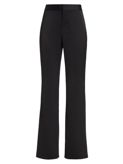 Shop Alice And Olivia Women's Livi Embellished Satin Straight Pants In Black