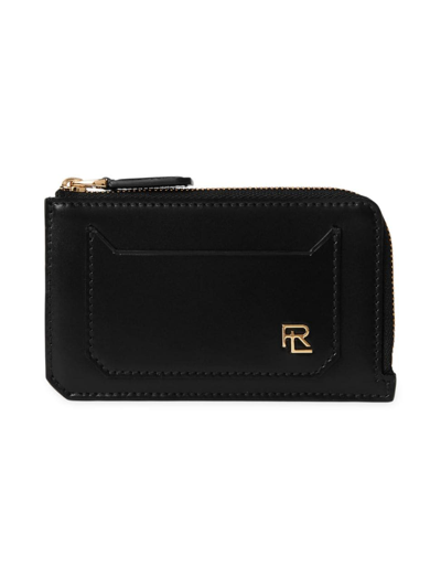 Shop Ralph Lauren Women's Leather Zip Card Case In Black