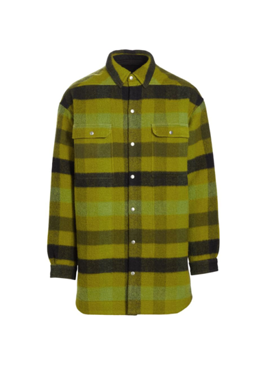 Shop Rick Owens Men's Plaid Wool Oversized-fit Overshirt In Acid Plaid