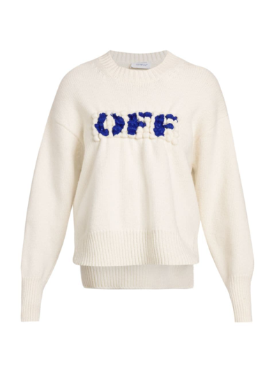 Shop Off-white Women's Wool Boiled Logo Sweater In White Blue