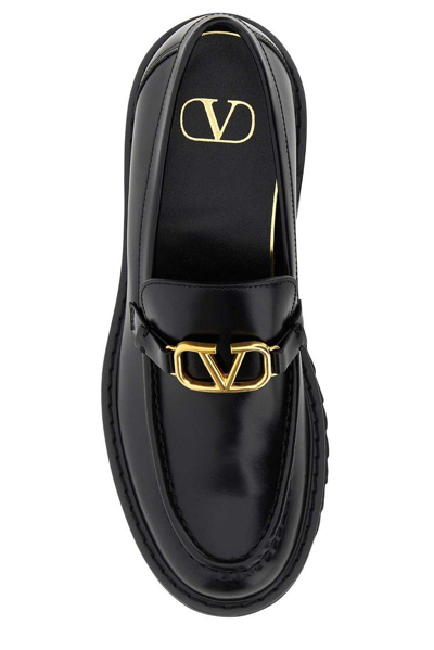 Shop Valentino Vlogo Signature Slip-on Loafers In Nero