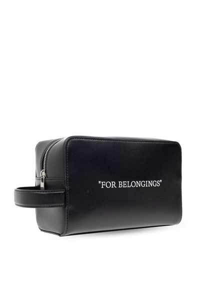 Shop Off-white Slogan Printed Makeup Pouch In Black