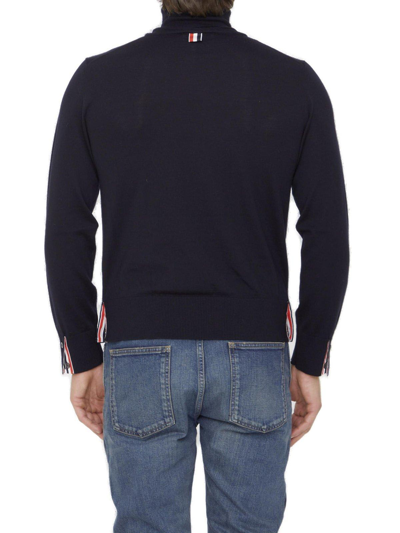 Shop Thom Browne Jersey Striped Relaxed Turtleneck Jumper In Navy