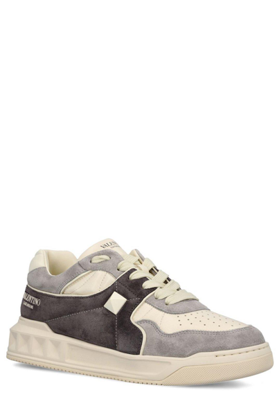 Shop Valentino Garavani One Stud Lace-up Sneakers In Pastel Grey-soph.grey/ivory
