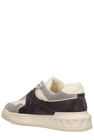 Shop Valentino Garavani One Stud Lace-up Sneakers In Pastel Grey-soph.grey/ivory