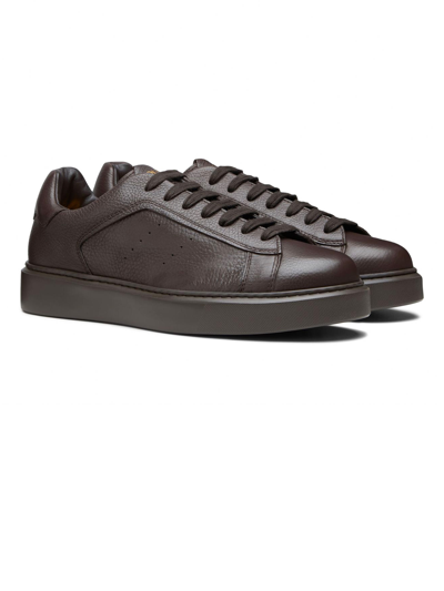 Shop Doucal's Dark Brown Tumbled Leather Sneaker In Marrone