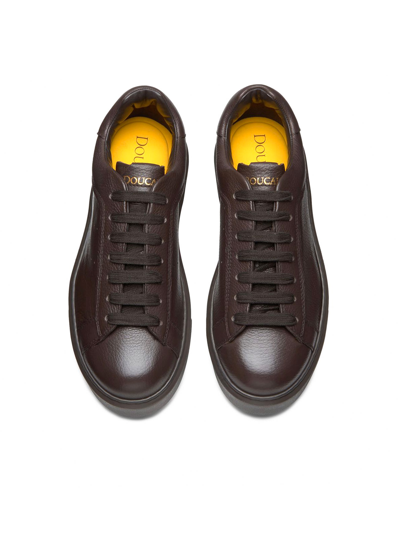 Shop Doucal's Dark Brown Tumbled Leather Sneaker In Marrone