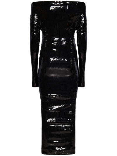 Shop Alexandre Vauthier Black Sequined Midi Dress In Nero