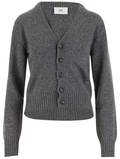 Shop Ami Alexandre Mattiussi Grey Wool-cashmere Blend Cardigan In Grigio