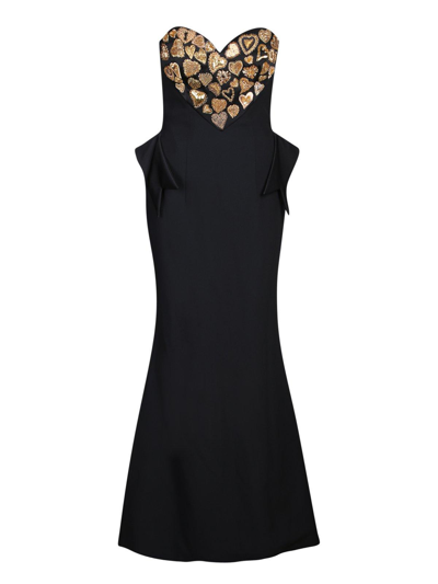 Shop Moschino Sweetheart-neck Embroidered Strapless Maxi Dress In Black