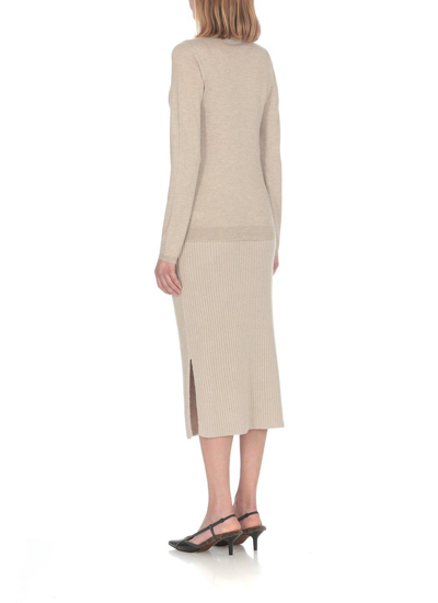 Shop Brunello Cucinelli Knitted Midi Skirt In Sand