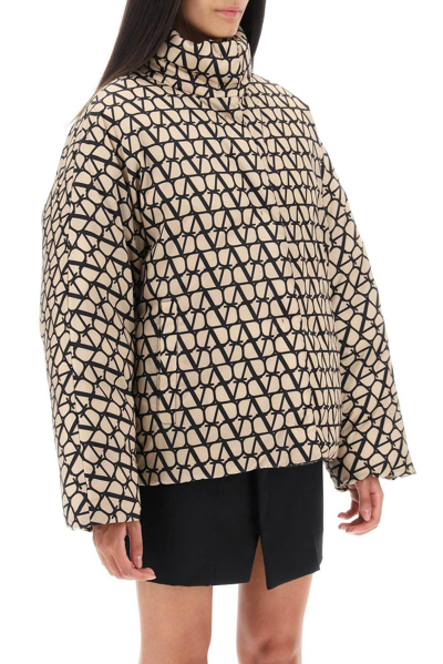 Shop Valentino Toile Iconographe High Neck Puffer Jacket In Beige