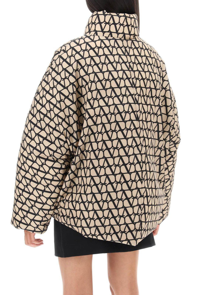 Shop Valentino Toile Iconographe High Neck Puffer Jacket In Beige