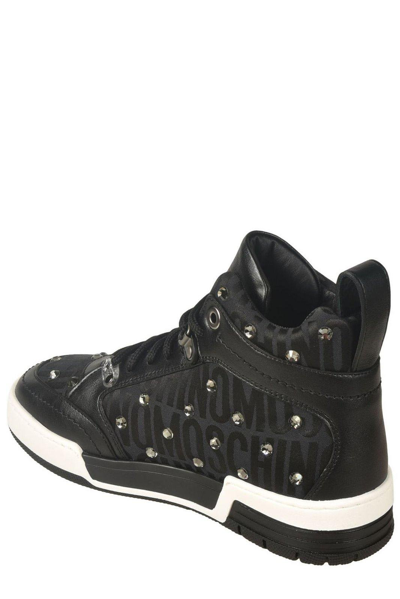 Shop Moschino Logo-printed High-top Lace-up Sneakers In 000