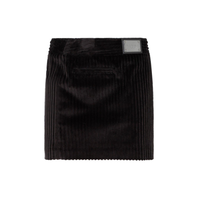 Shop Dolce & Gabbana Logo Plaque Mini Corduroy Skirt In Nero