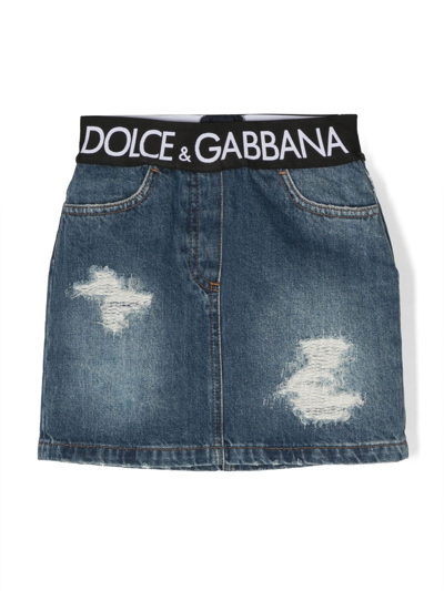 Shop Dolce & Gabbana Blue Cotton Skirt