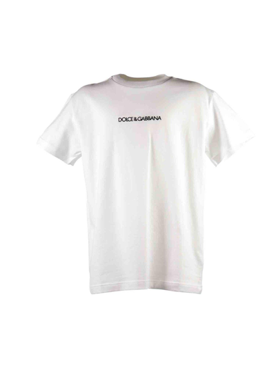Shop Dolce & Gabbana Logo Embroidred Crewneck T-shirt In White