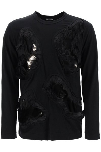 Shop Comme Des Garçons Homme Deux Long-sleeved T-shirt With Faux Fur-trimmed Cut-outs In Black