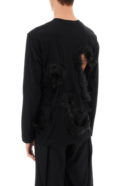 Shop Comme Des Garçons Homme Deux Long-sleeved T-shirt With Faux Fur-trimmed Cut-outs In Black