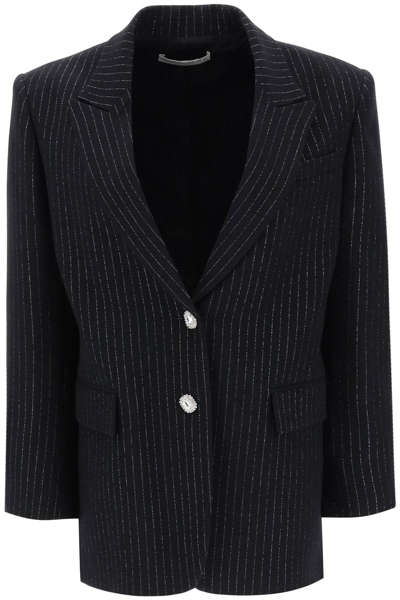Shop Alessandra Rich Lurex-pinstriped Jacket In Black,silver