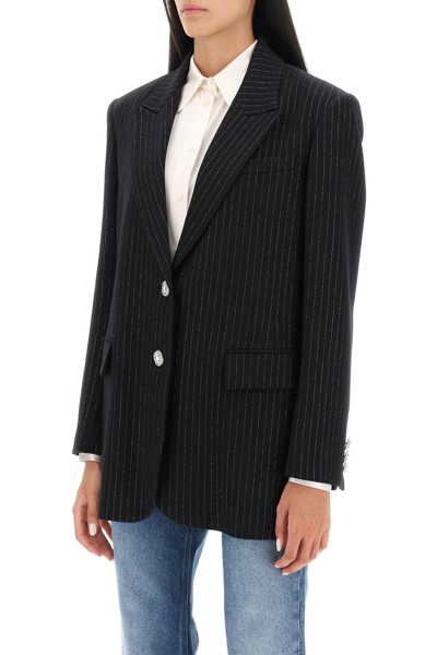Shop Alessandra Rich Lurex-pinstriped Jacket In Black,silver