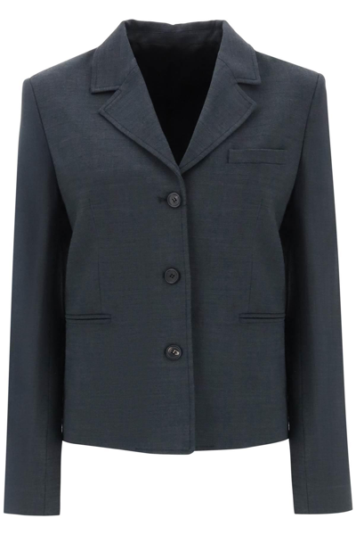 Shop Totême Single-breasted Crepe Jacket In Grey