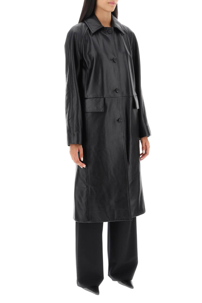 Shop Totême Grained-leather Long Coat In Black