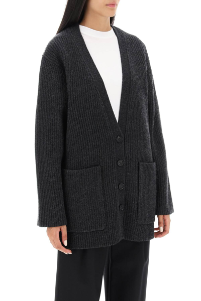 Shop Totême Ribbed-wool Knit Maxi Cardigan In Grey