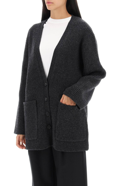 Shop Totême Ribbed-wool Knit Maxi Cardigan In Grey