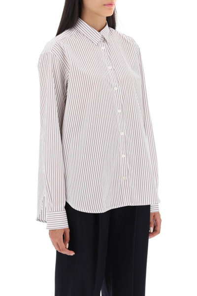 Shop Totême Striped Poplin Shirt In White,brown