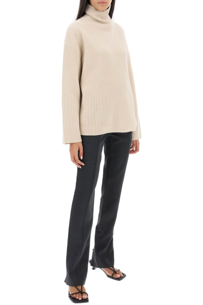 Shop Totême Sweater With Wrapped Funnel Neck In Beige
