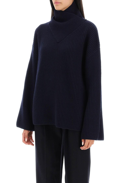 Shop Totême Sweater With Wrapped Funnel Neck In Blue