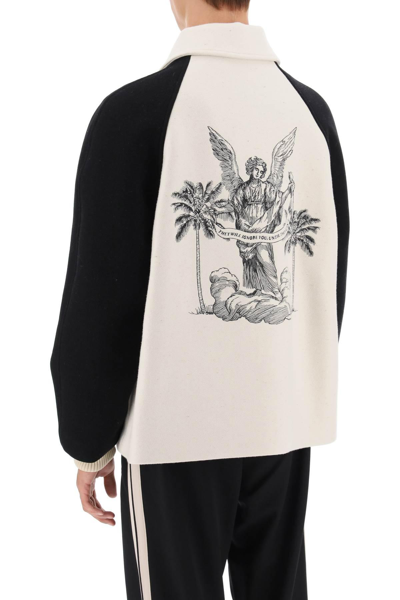 Shop Palm Angels Wool Varsity Jacket With Embroidery In White,black