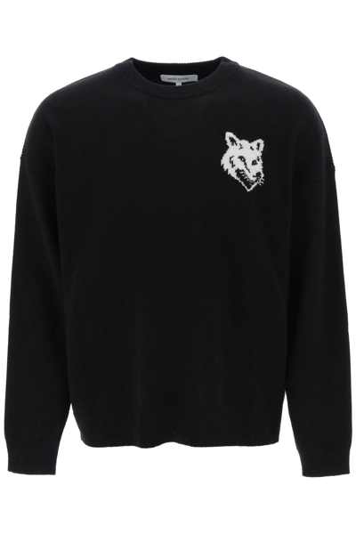 Shop Maison Kitsuné Fox Head Wool Sweater In Black