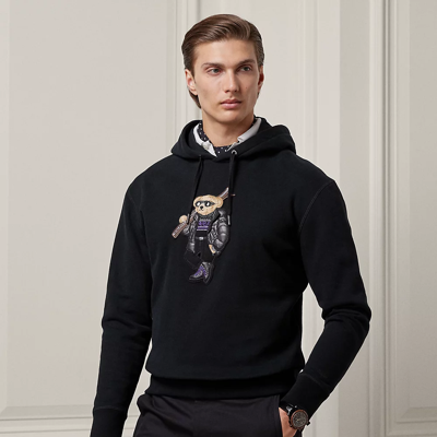 Shop Ralph Lauren Purple Label Polo Bear Fleece Hoodie In Classic Black