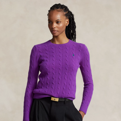 Shop Ralph Lauren Cable-knit Wool-cashmere Sweater In Valor Purple