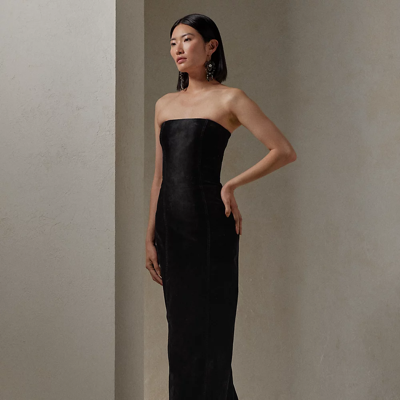 Shop Ralph Lauren Elowynne Flocked Denim Evening Dress In Black