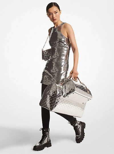Shop Michael Kors Sequined Jersey Tank Dress In Silver