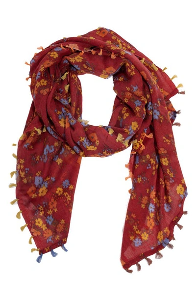 Saachi Floral Wool Scarf In Red