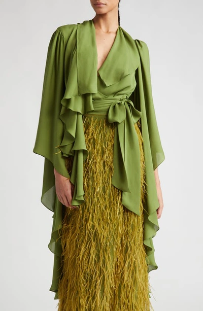 Shop Aliétte Drapy Crop Wrap Silk Blouse In Green