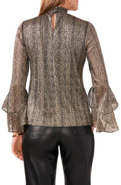 Shop Vince Camuto Shimmer Foil Ruffle Sleeve Top In Rich Black