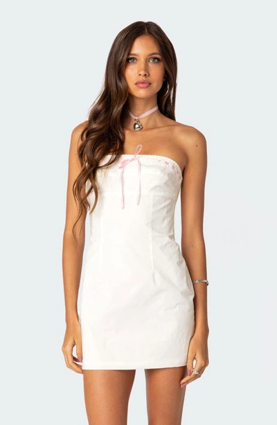 Edikted Strapless Cotton Poplin Minidress In White